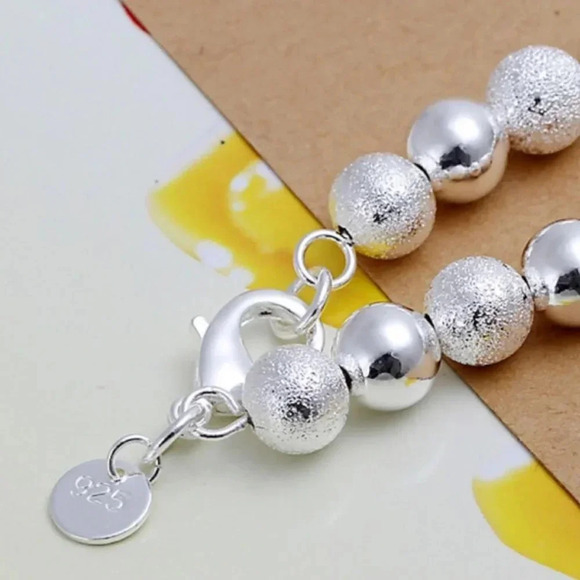 925 Sterling Silver 8 MM Textured Bead Bracelet - Picture 7 of 9